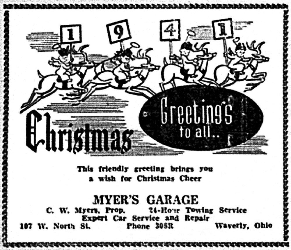 25 Dec 1941 Waverly Watchman ad - Myers Garage